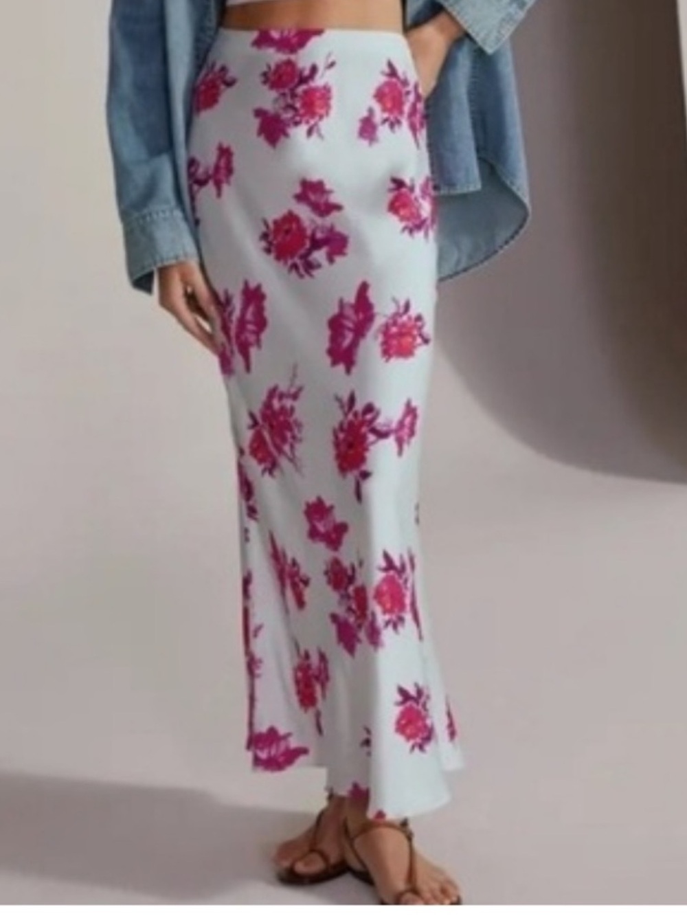 Favorite Daughter White Maxi Skirt with Bright Pink Floral Motif